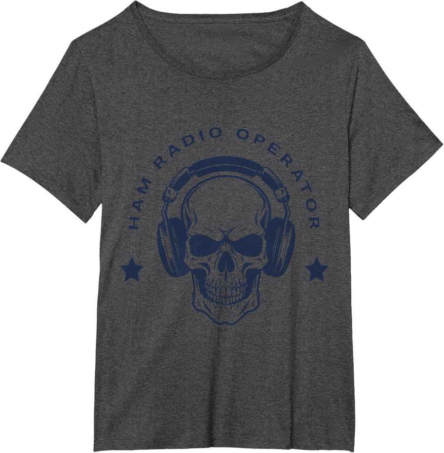 Funny Ham Radio Skull Gift for Amateur Operator T-Shirt - Dark Heather Grey