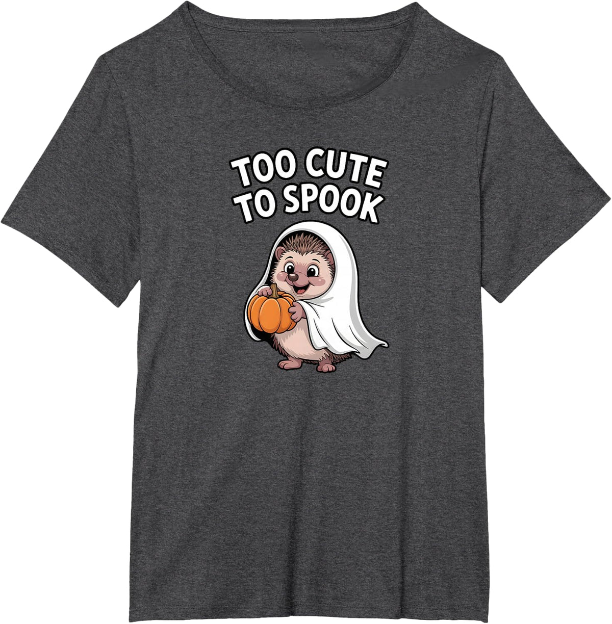 Halloween Hedgehog Too Cute to Spook Funny Ghost T-Shirt - Dark Heather Grey