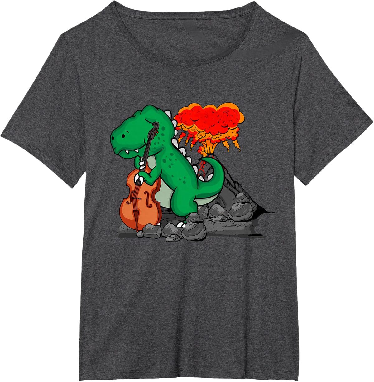 Contrabass Music Lover Dinosaur Musician Double Bass T-Shirt - Dark Heather Grey