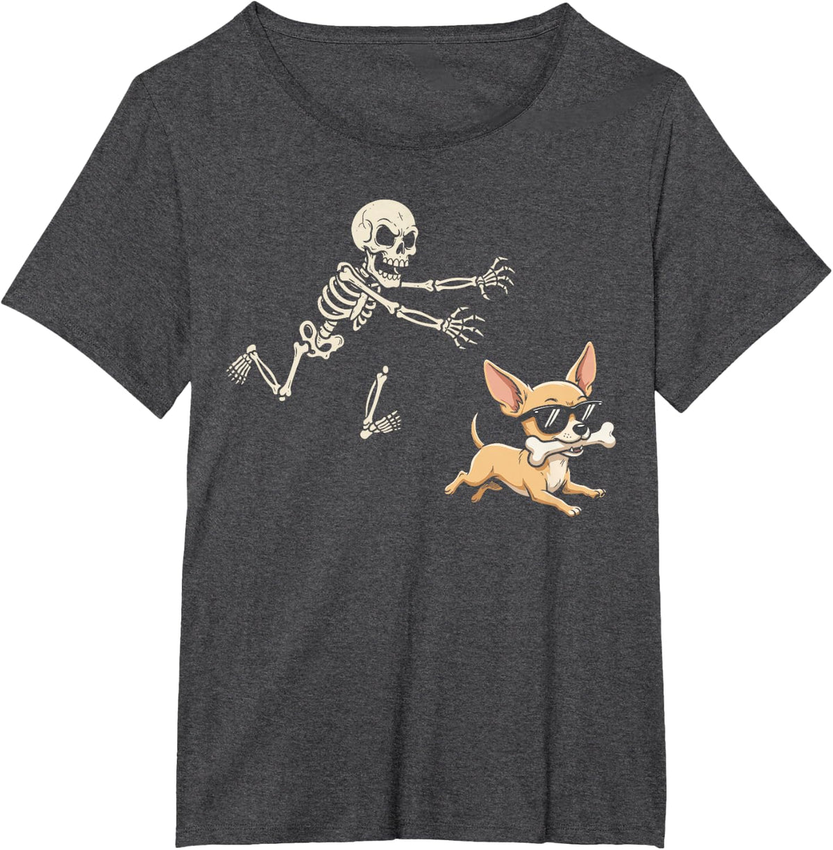 Halloween Chihuahua Skeleton Bone T-Shirt - Dark Heather Grey