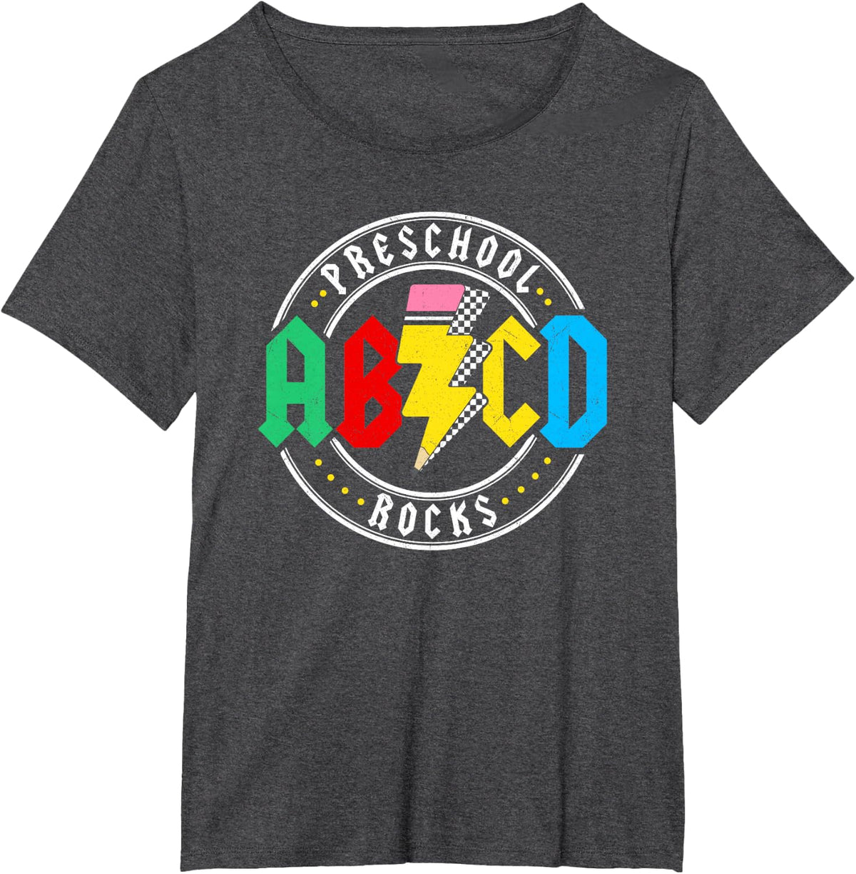 AB CD Preschool Rocks School Kindergarten Teacher T-Shirt - Dark Heather Grey