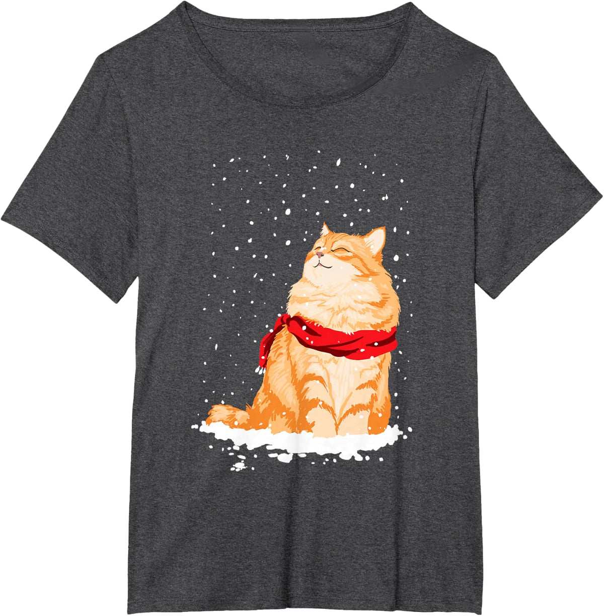 Cat Standing in The Snow Winter Christmas Cat Lover T-Shirt - Dark Heather Grey