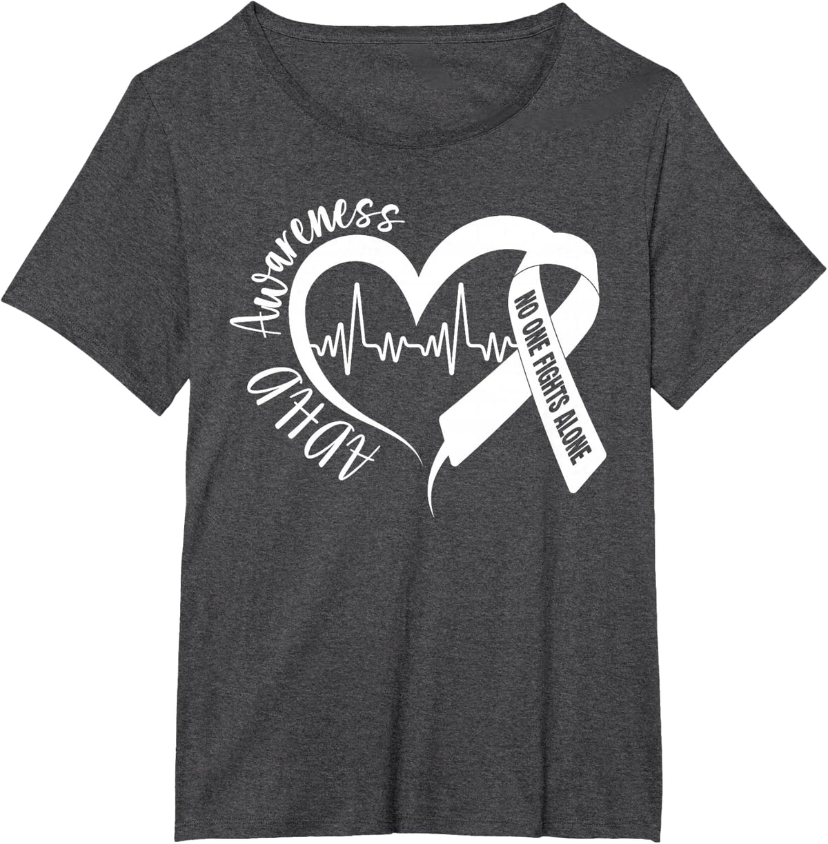 No One Fight Alone ADHD Awareness Day Support Orange Ribbon T-Shirt - Dark Heather Grey