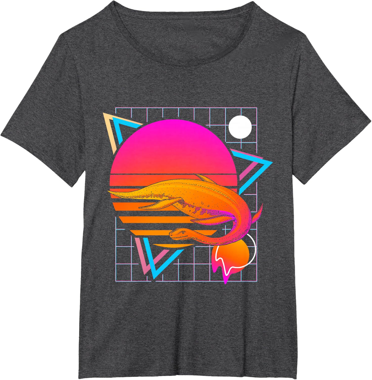 Elasmosaurus 80s Retro Dinosaur T-Shirt - Dark Heather Grey