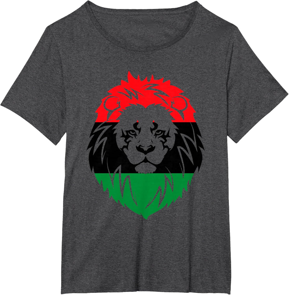 Pan African Flag - Lion Face Africa Unia Flag T-Shirt - Dark Heather Grey