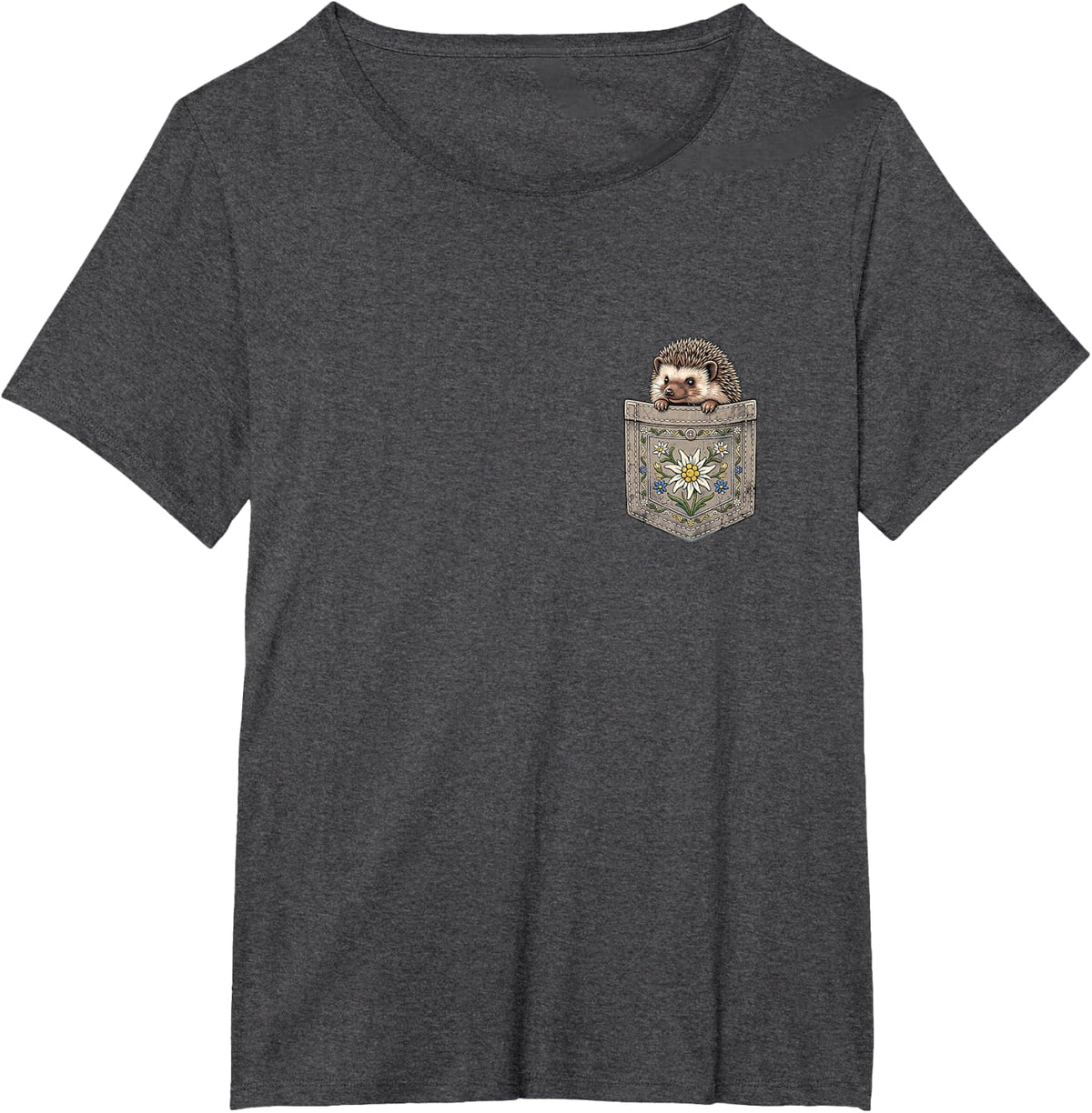 Wiesn Hedgehog Chest Pocket T-Shirt - Dark Heather Grey