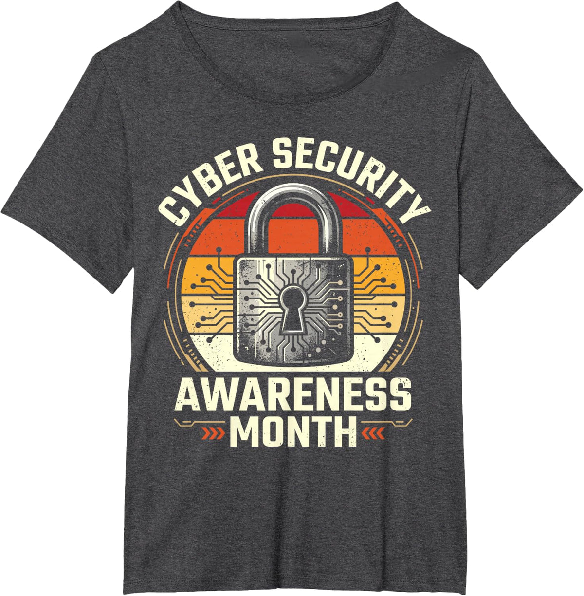 Cyber Security Awareness Month National IT Infosec Padlock T-Shirt - Dark Heather Grey