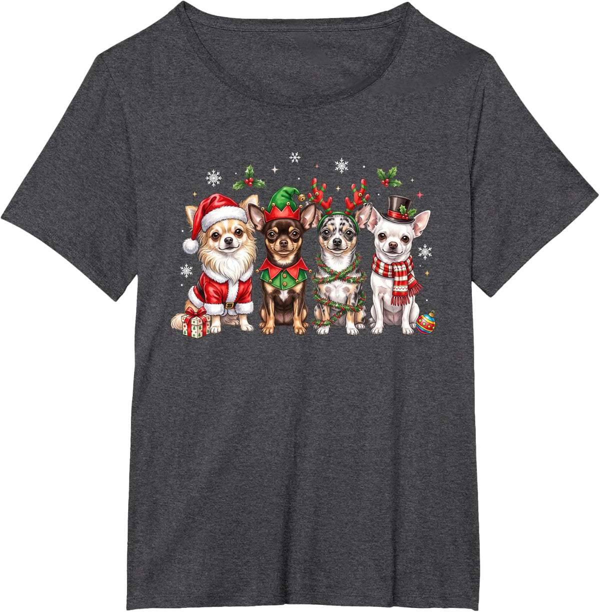 Christmas Chihuahua Squad Santa Elf Reindeer Holiday Dog T-Shirt - Dark Heather Grey