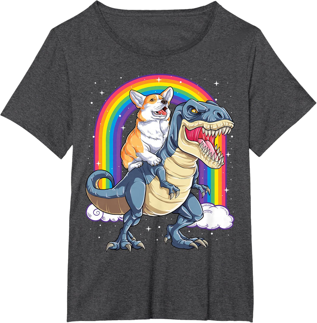 Corgi Riding Dinosaur T-rex Gifts Men Women Rainbow Funny T-Shirt - Dark Heather Grey