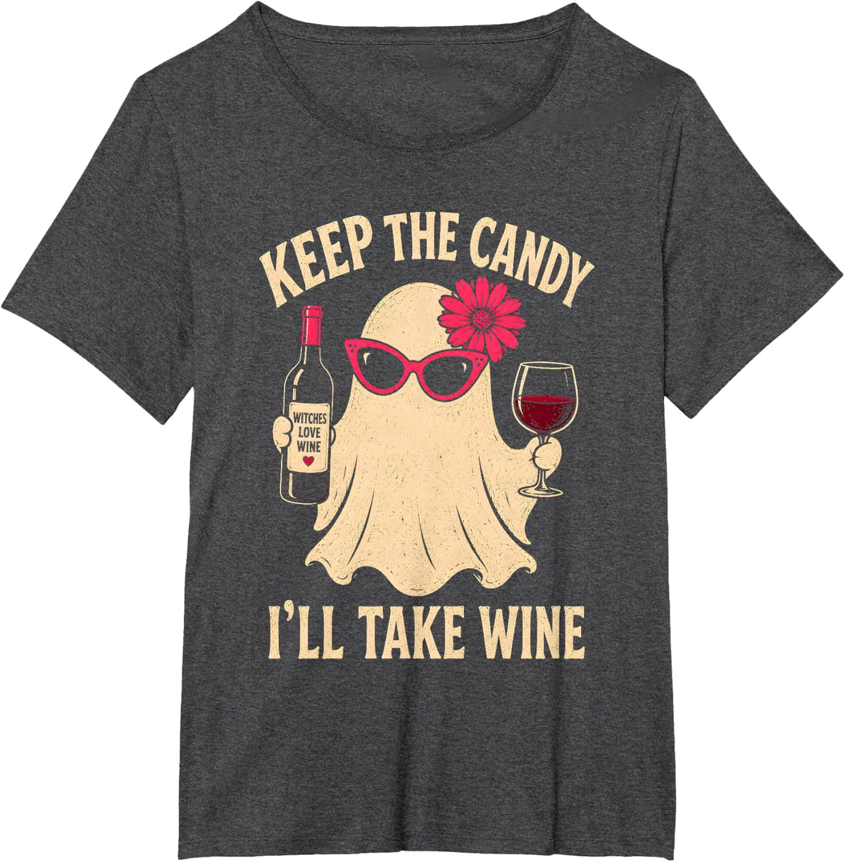 Keep The Candy Wine Lover Ghost Halloween Party Costume T-Shirt - Dark Heather Grey