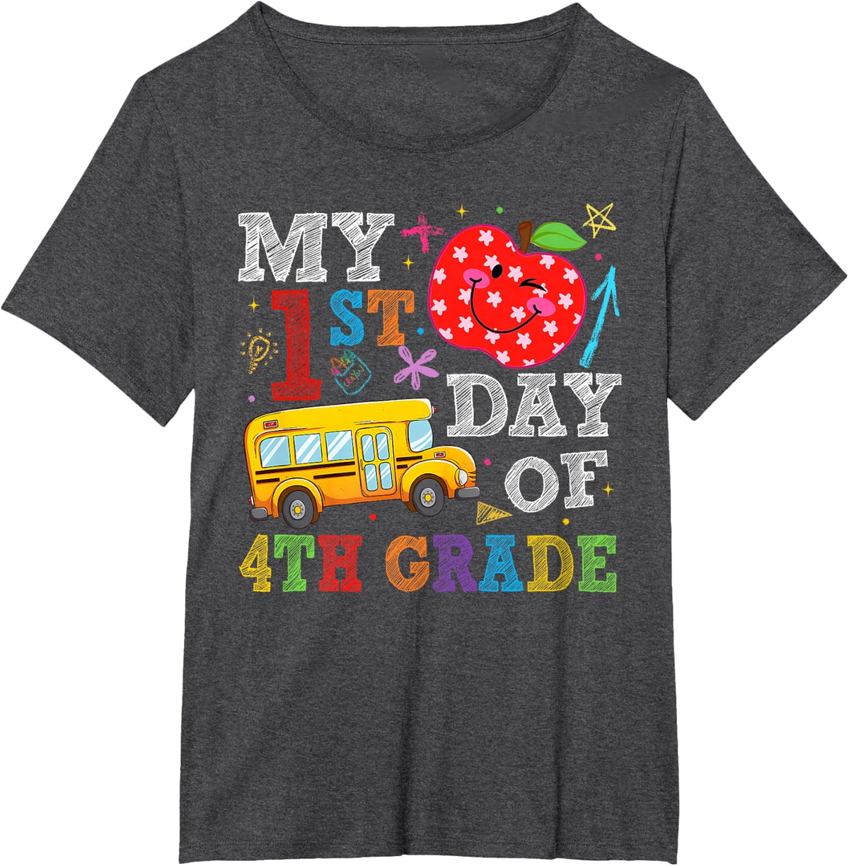 My 1st Day of 4th Grade Bus Apple Back to School Boy Girl T-Shirt - Dark Heather Grey