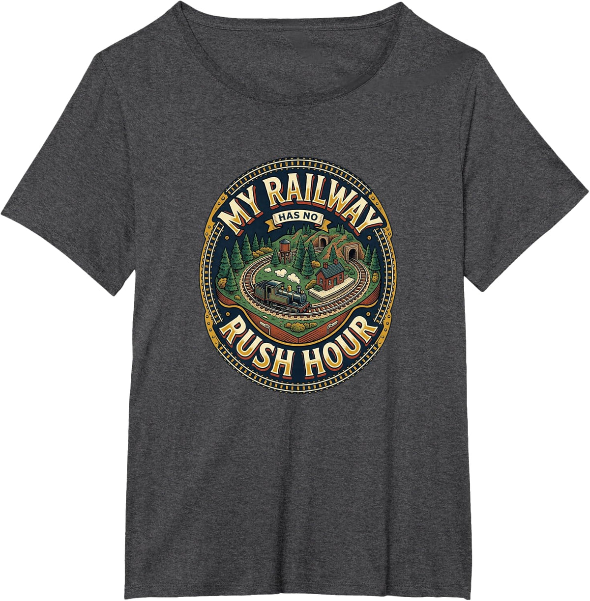 My Railway Has No Rush Hour Model Train Hobby Funny Design T-Shirt - Dark Heather Grey
