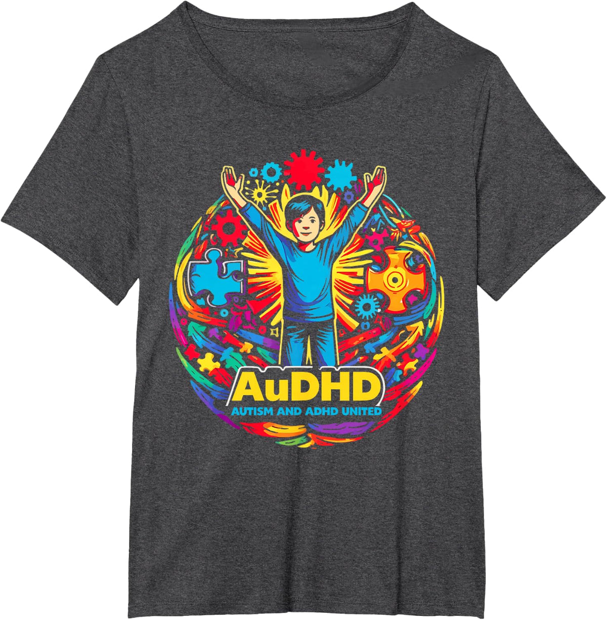 AuDHD Autism ADHD Autistic Spectrum Neurodiversity T-Shirt - Dark Heather Grey