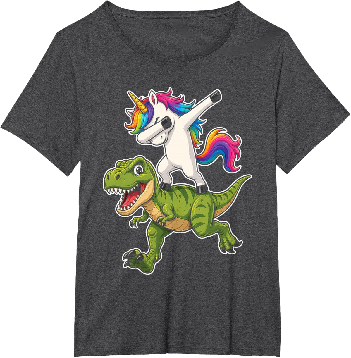 Dabbing Unicorn Riding Dinosaur T Rex Funny Dab Kids T-Shirt - Dark Heather Grey