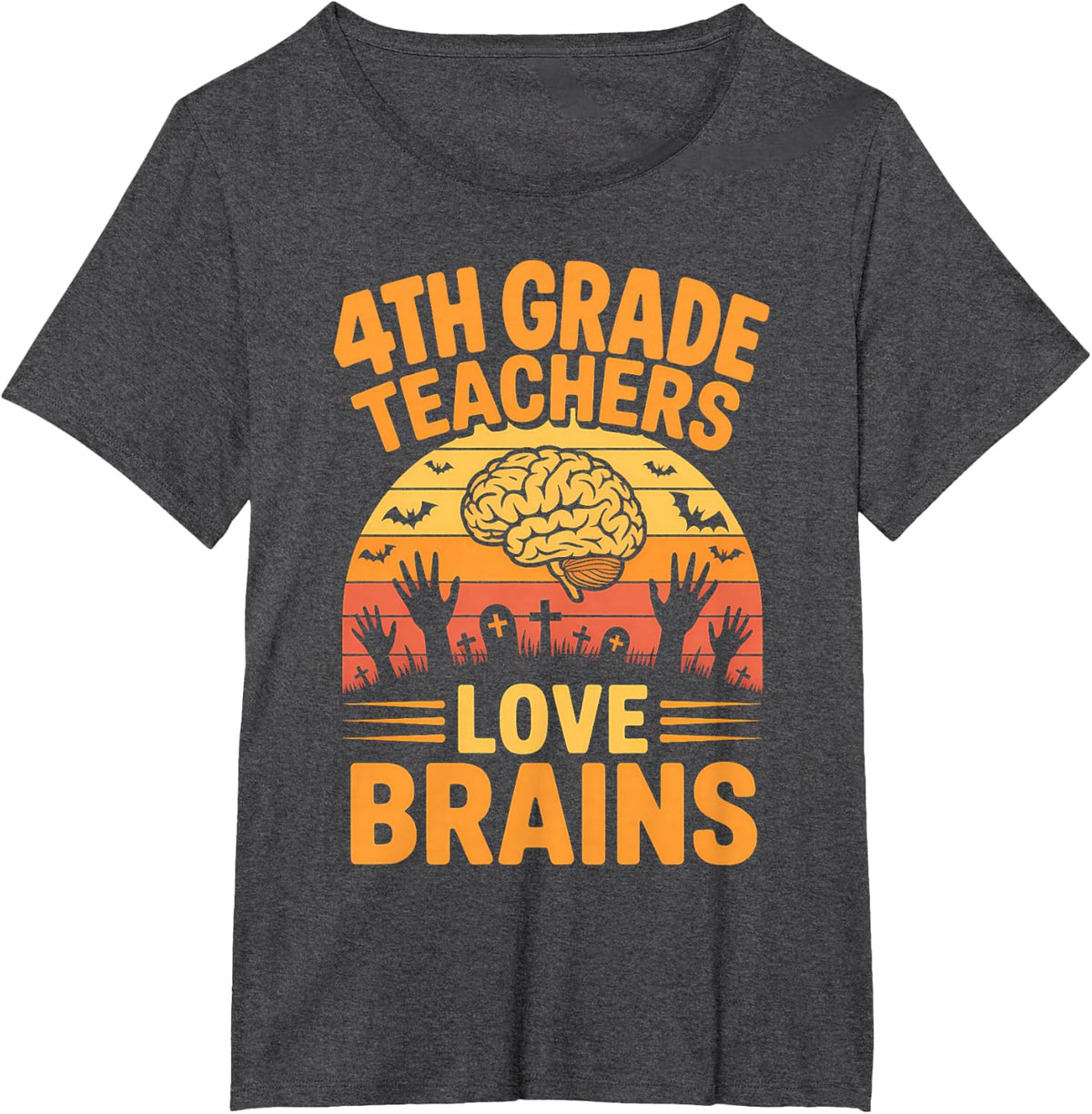 4th Grade Teachers Love Brains School Fun Halloween T-Shirt - Dark Heather Grey