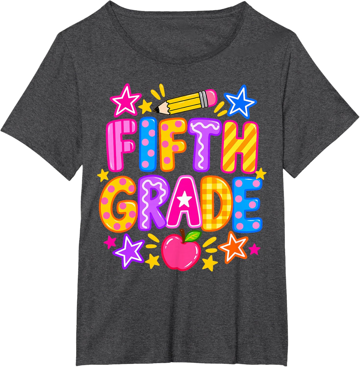 5th Fifth Grade Back to School Girls Teacher Cute T-Shirt - Dark Heather Grey