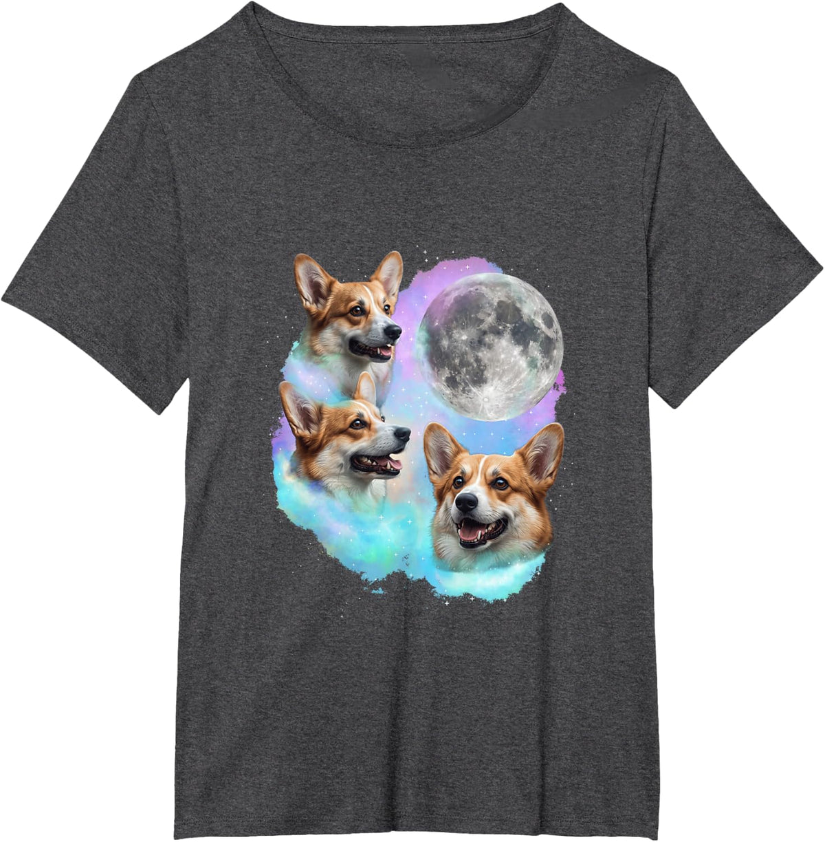 3 Corgis Howling At Moon - Welsh Corgi Dog Lover Corgi Dad T-Shirt - Dark Heather Grey