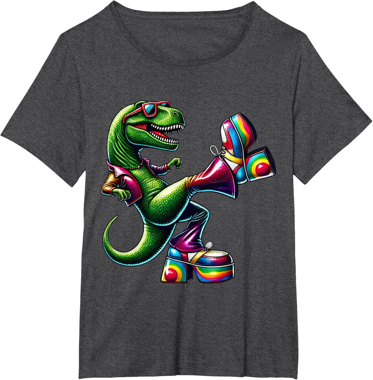 Funny Dancing Dinosaur, Disco Dino Party, Dinosaur Vintage T-Shirt - Dark Heather Grey