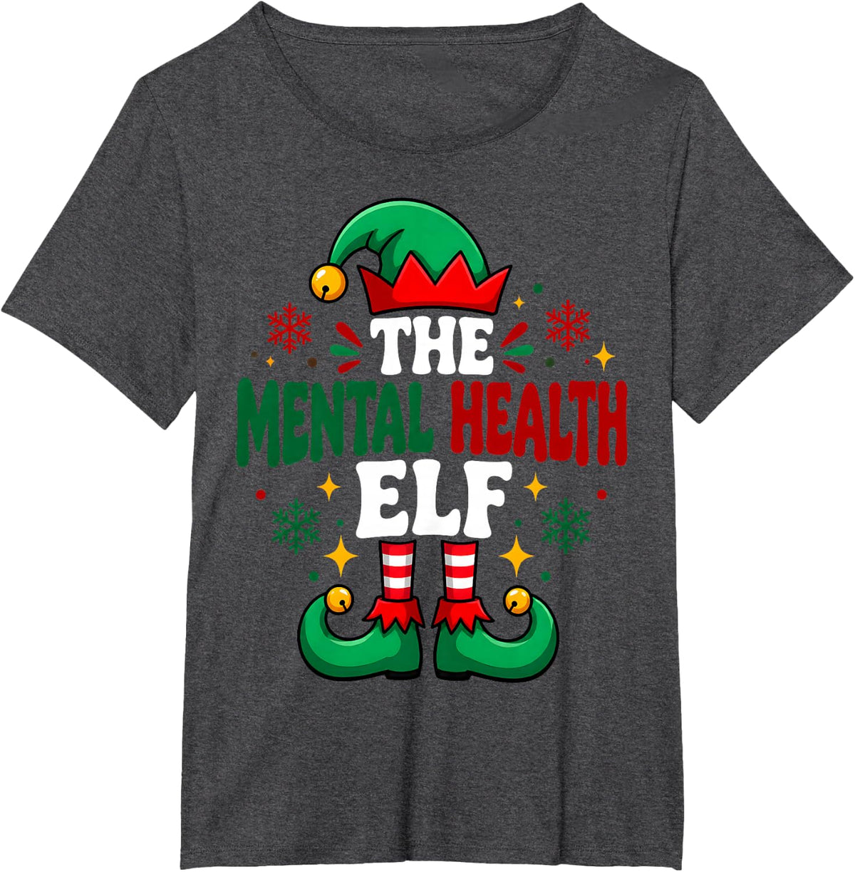 The Mental Health Elf Christmas Awareness Holiday Xmas T-Shirt - Dark Heather Grey