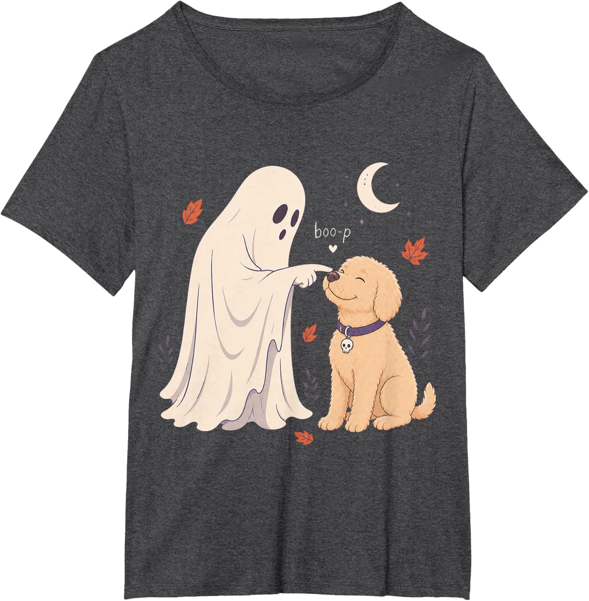 Funny Ghost Goldendoodle Dog Boop Halloween Women Men T-Shirt - Dark Heather Grey
