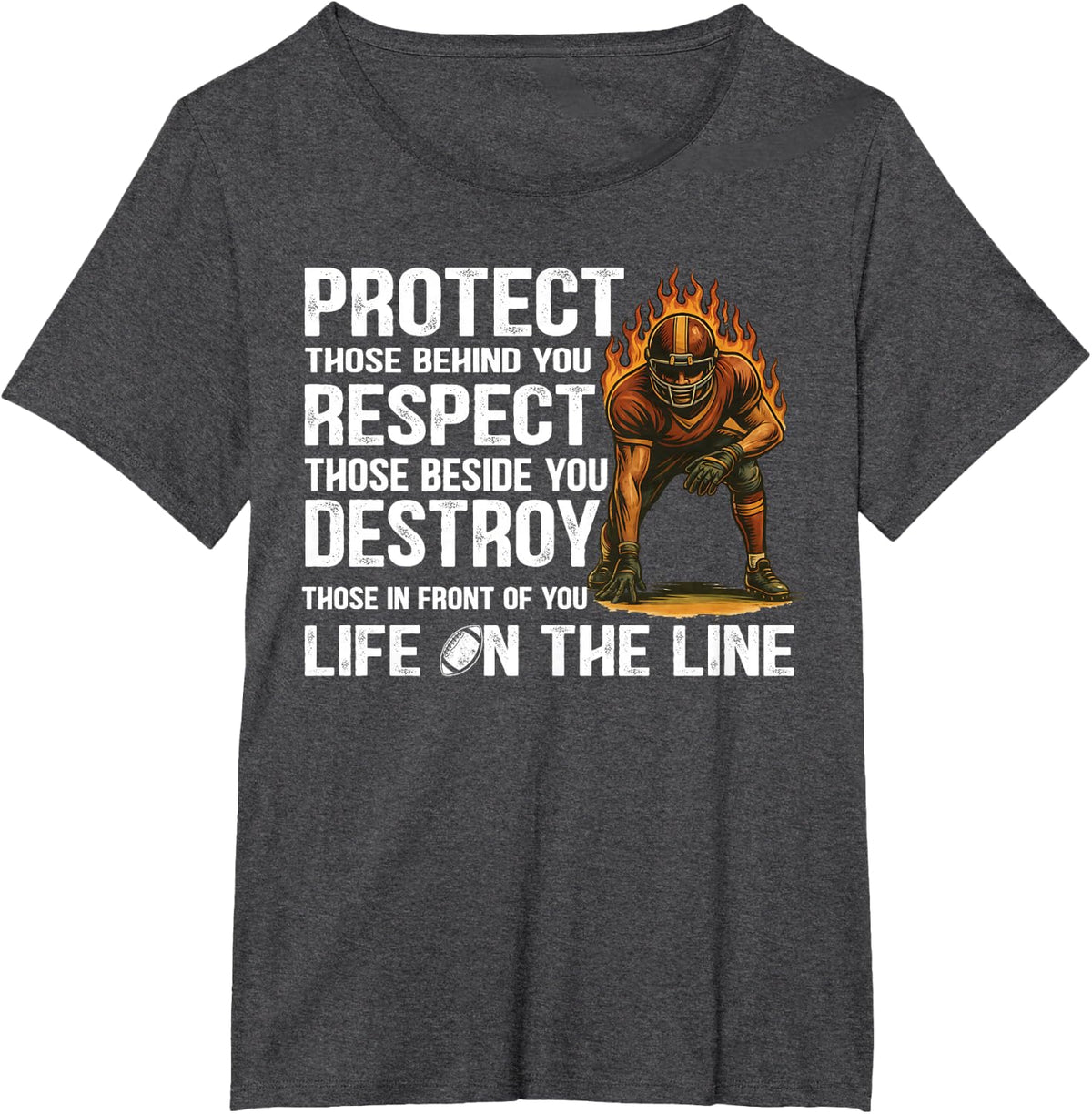 Vintage Protect Respect Destroy Offensive Lineman Football T-Shirt - Dark Heather Grey
