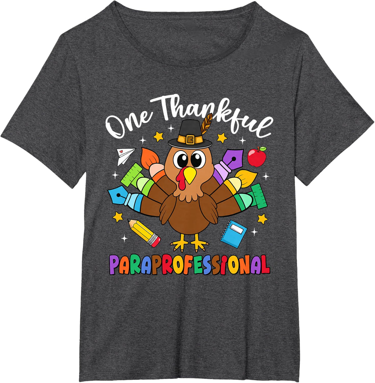 One Thankful Paraprofessional Turkey Fall Thanksgiving T-Shirt - Dark Heather Grey