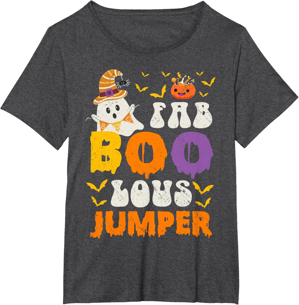 Faboolous Jumper Ghost Halloween Fun T-Shirt - Dark Heather Grey