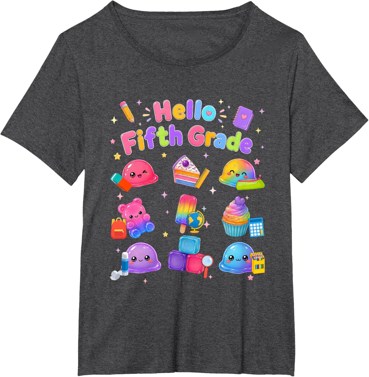 Hello Fifth Grade Teacher Kids Back to School Squishy Squad T-Shirt - Dark Heather Grey