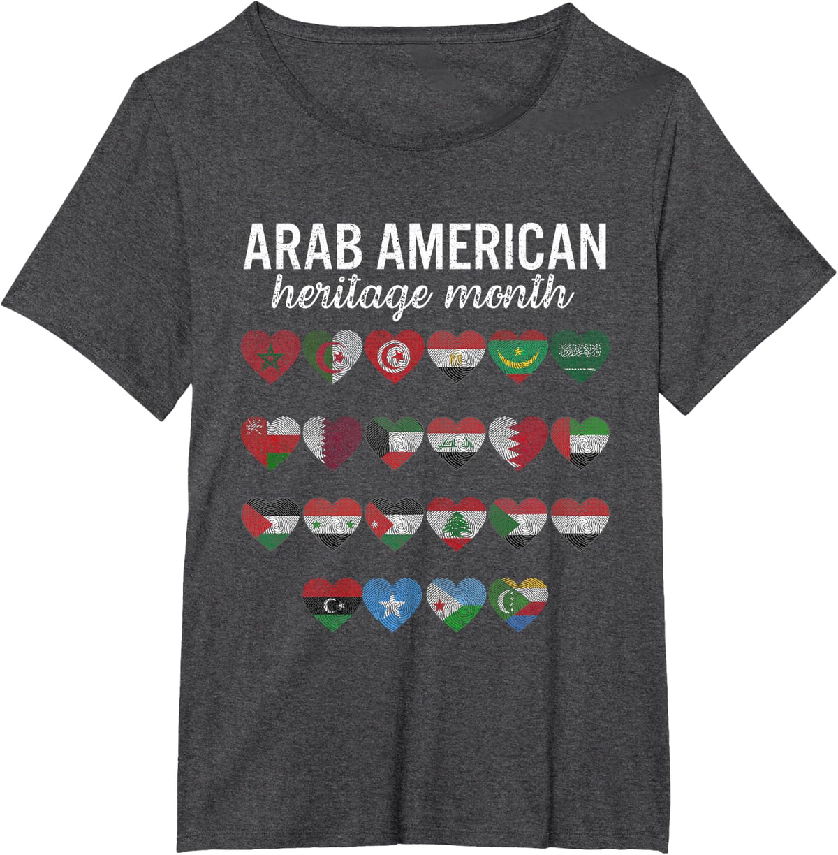 Arabic Flags National Arab Heritage American Month Tee T-Shirt - Dark Heather Grey