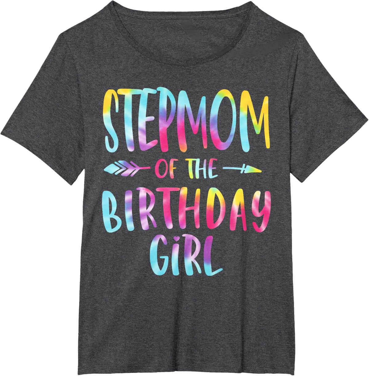 Stepmom of Birthday Girl Tie Dye Colorful Birthday Gift T-Shirt - Dark Heather Grey