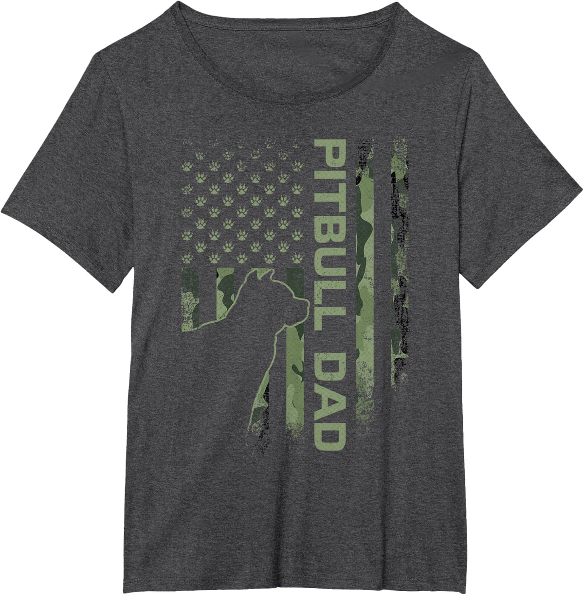 American Camo Flag Proud Pitbull Dog Dad Pittie Silhouette T-Shirt - Dark Heather Grey