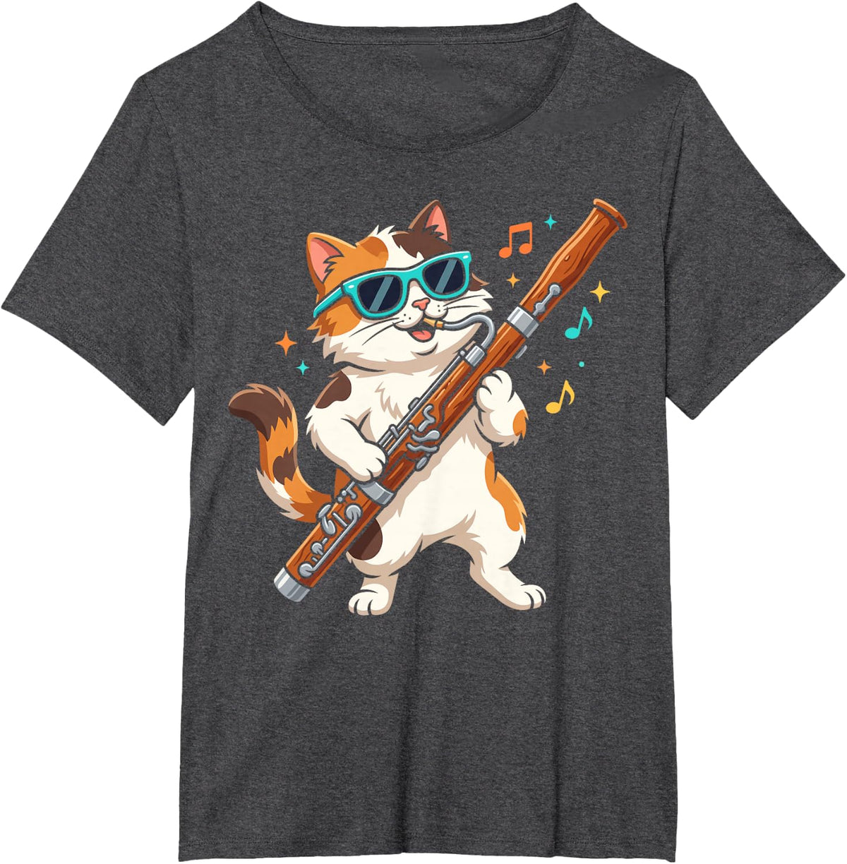 Funny Cat Playing Bassoon Cute Bassoonist Cat Lover Musician T-Shirt - Dark Heather Grey