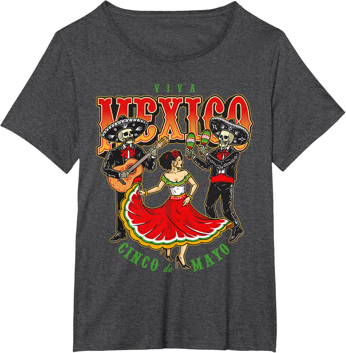 Happy 5 De Mayo Cinco de Mayo Viva Mexico Fiesta Music T-Shirt - Dark Heather Grey