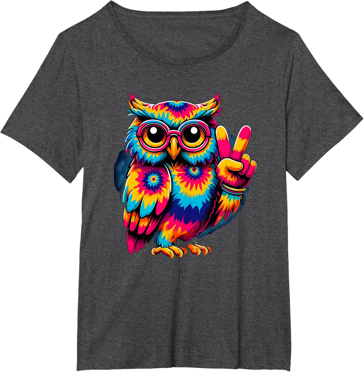 Peace Sign Tie Dye Owl T-Shirt - Dark Heather Grey