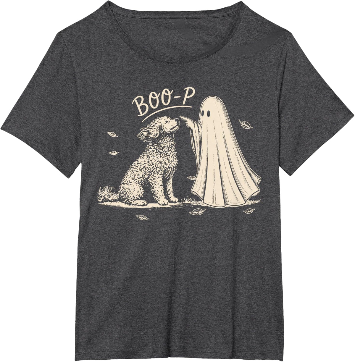 Boo Boo-p Goldendoodle Ghost and Boba Halloween Dog Lovers T-Shirt - Dark Heather Grey