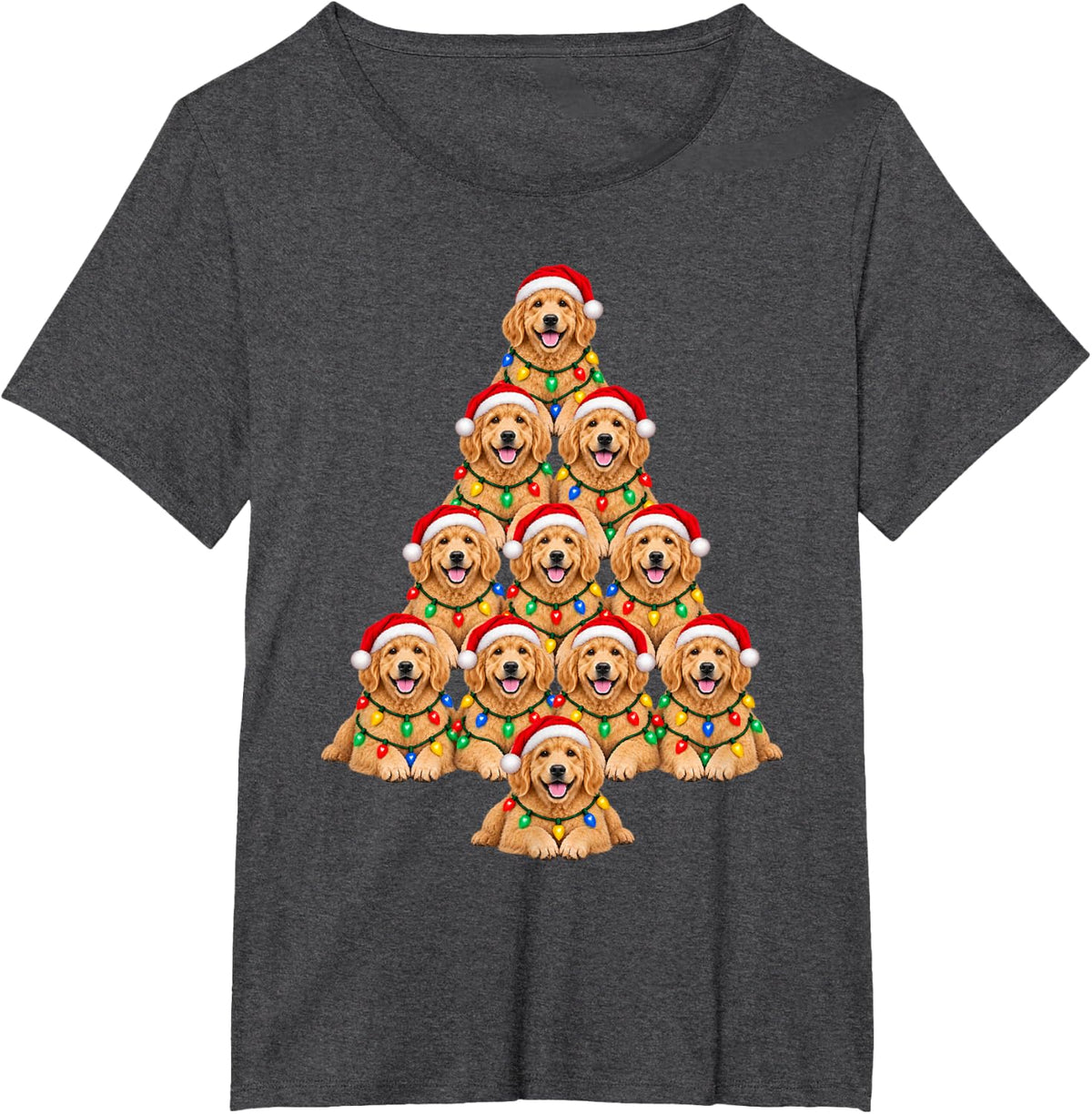 Goldendoodle Christmas Tree Santa Hat Pet Dogs Lover Xmas T-Shirt - Dark Heather Grey