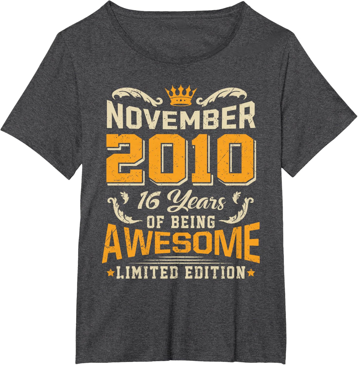 November 2010 Vintage 16 Years Awesome 16th Birthday T-Shirt - Dark Heather Grey