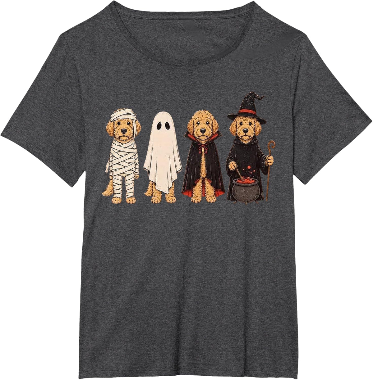 Cute Halloween Goldendoodle Dogs Witch Ghost Costume T-Shirt - Dark Heather Grey