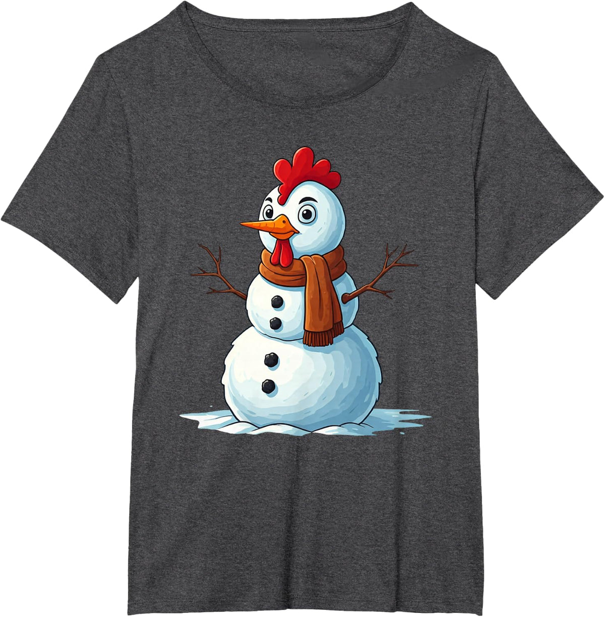 Funny Chicken Snowman Scarf Christmas Womens Mens Kids T-Shirt - Dark Heather Grey