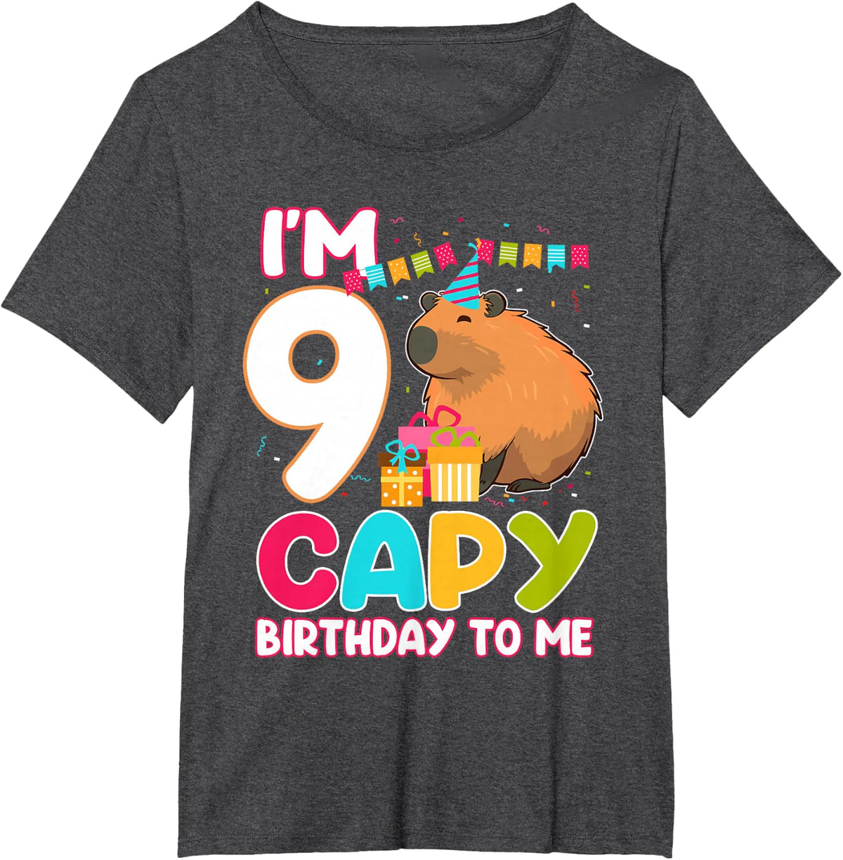 I'm 9 Year Old Capy Birthday To Me 9th Birthday Capybara T-Shirt - Dark Heather Grey