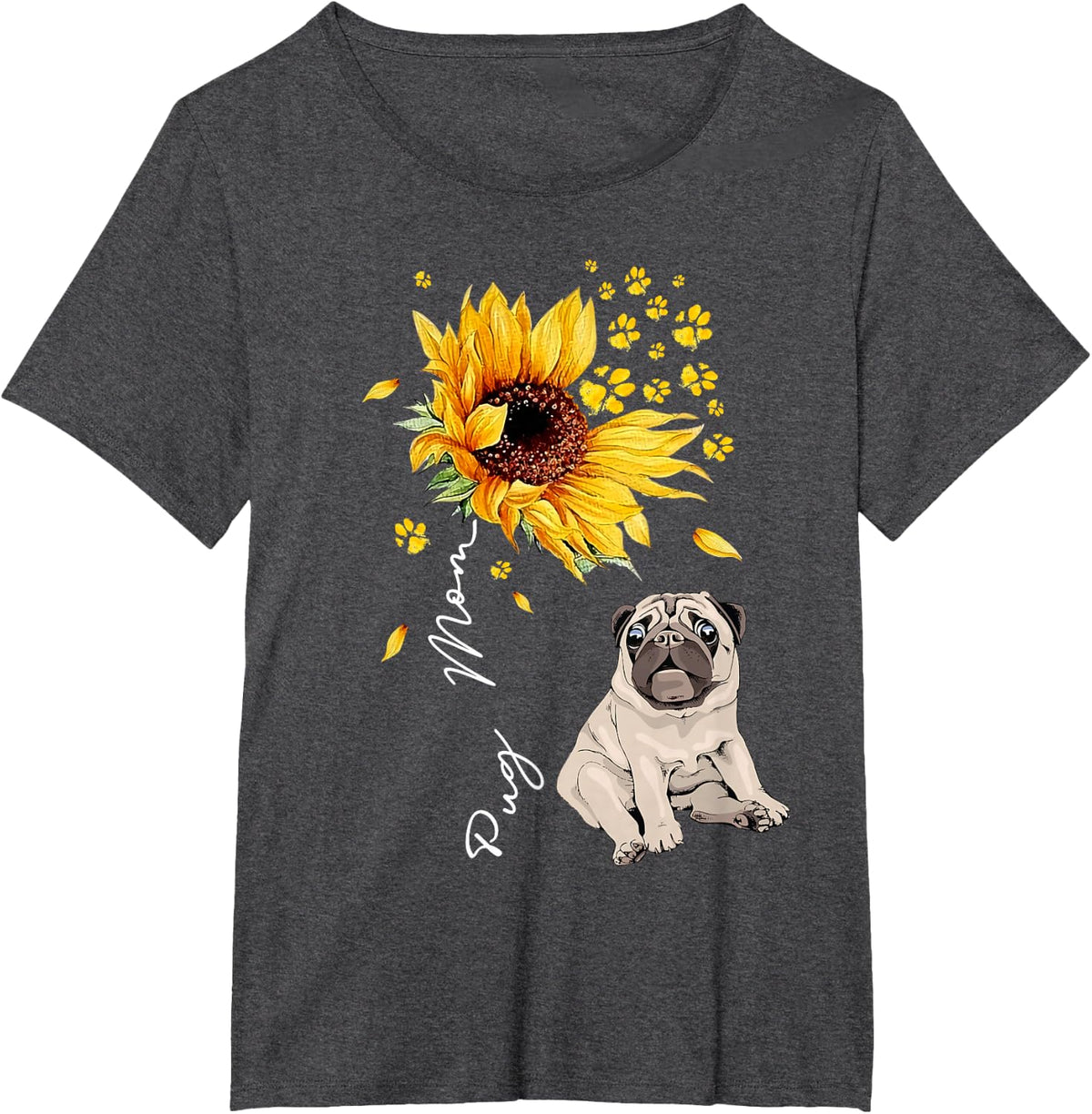 Pug Mom Shirt For Women Sunflower Dog Lover Tees T Shirts Gifts - Dark Heather Grey