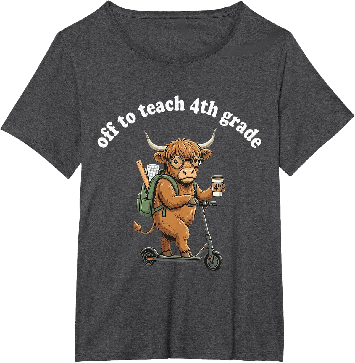 Off to Teach 4th Grade Back to School Funny Teacher T-Shirt - Dark Heather Grey