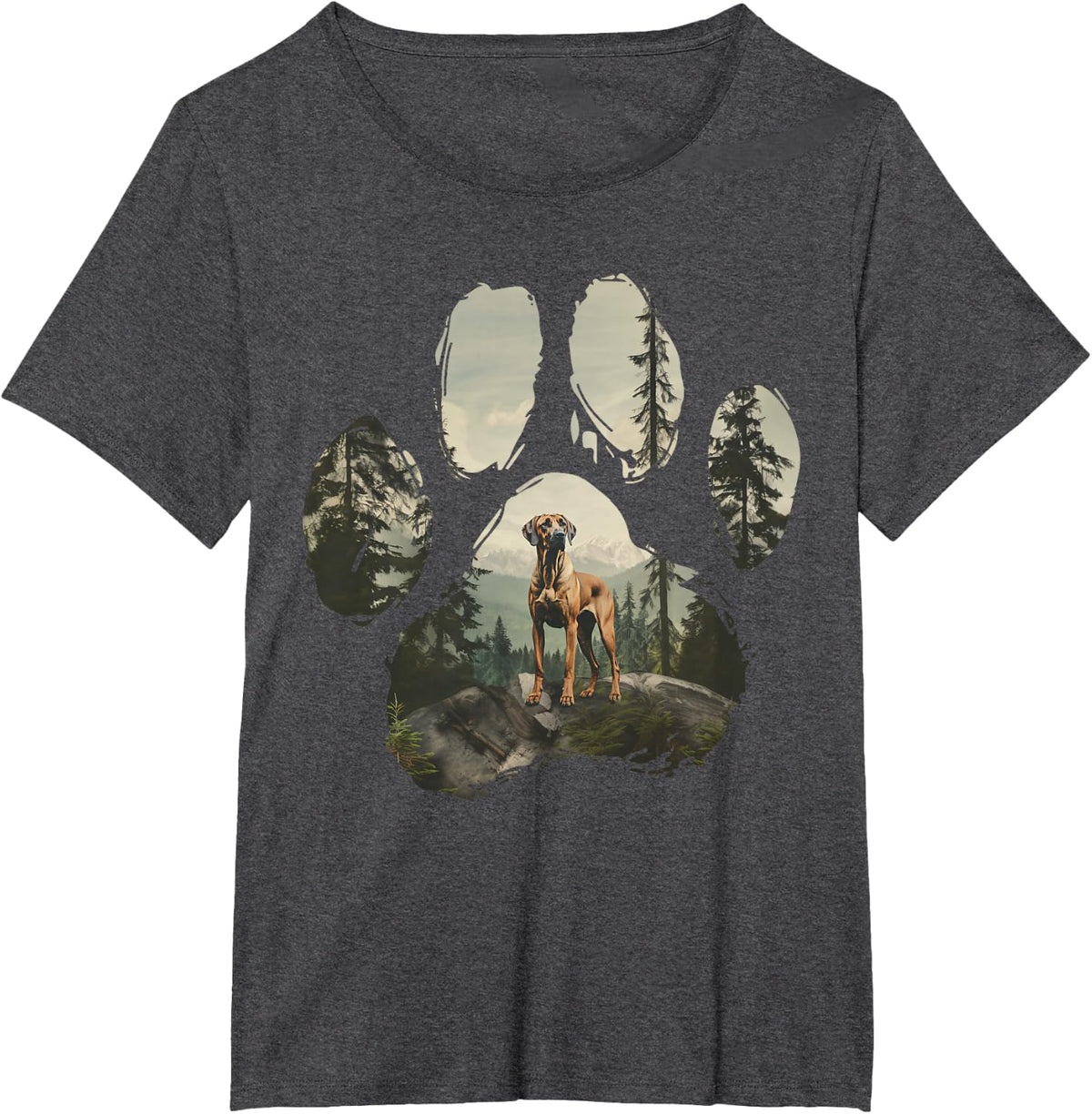 Rhodesian Ridgeback Mountain Paw Design Dog Mom Dad T-Shirt - Dark Heather Grey