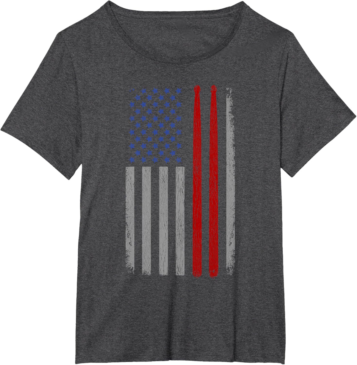 Vintage Drum Sticks American Flag Funny Drummer Gift For Him T-Shirt - Dark Heather Grey