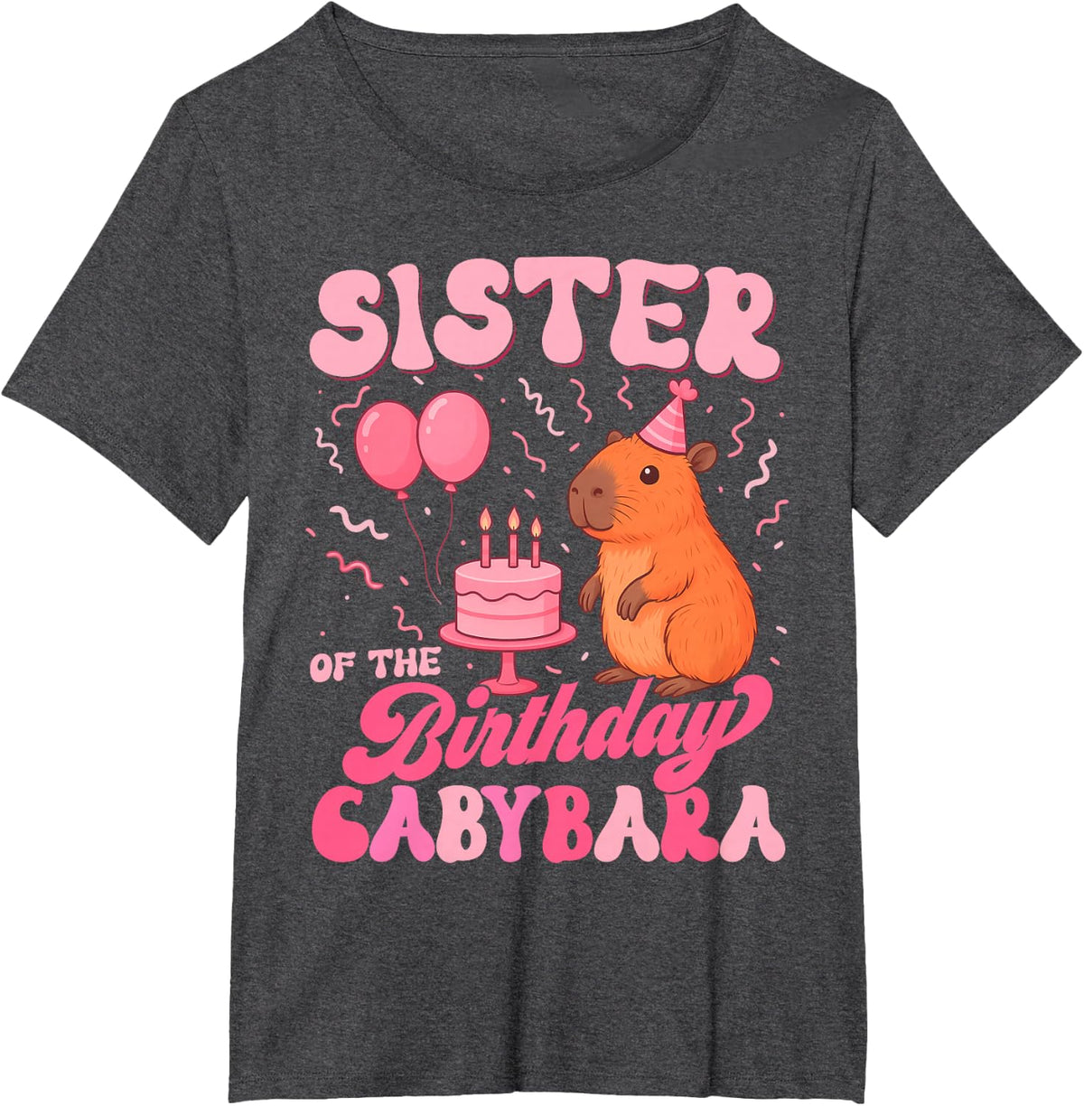 Sister of The Birthday Girl Capybara Tee T-Shirt Bday Party Family Matching Shirts - Dark Heather Grey