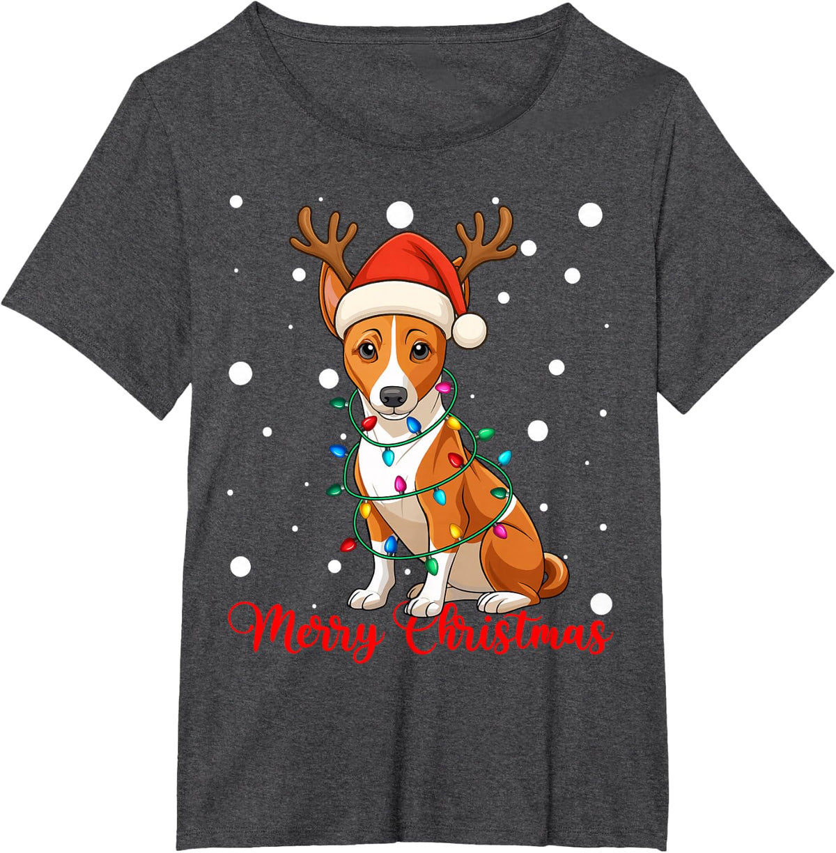 Merry Christmas Cute Basenji Dog Ugly Xmas Sweaters T-Shirt - Dark Heather Grey