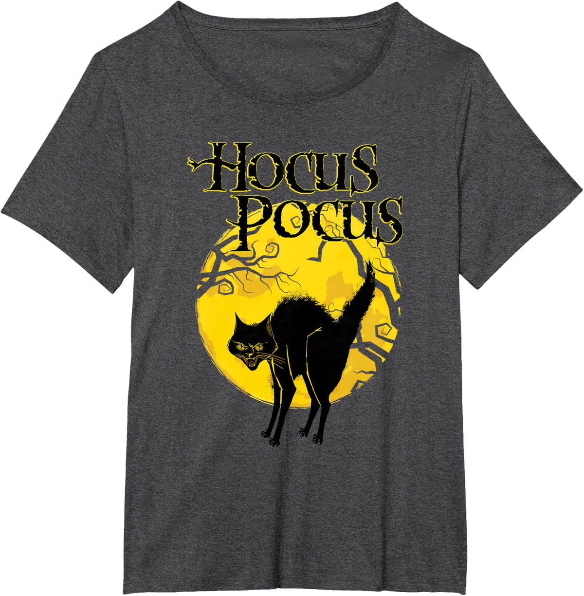 Disney Hocus Pocus Black Cat Binx Moon Silhouette V2 T-Shirt - Dark Heather Grey