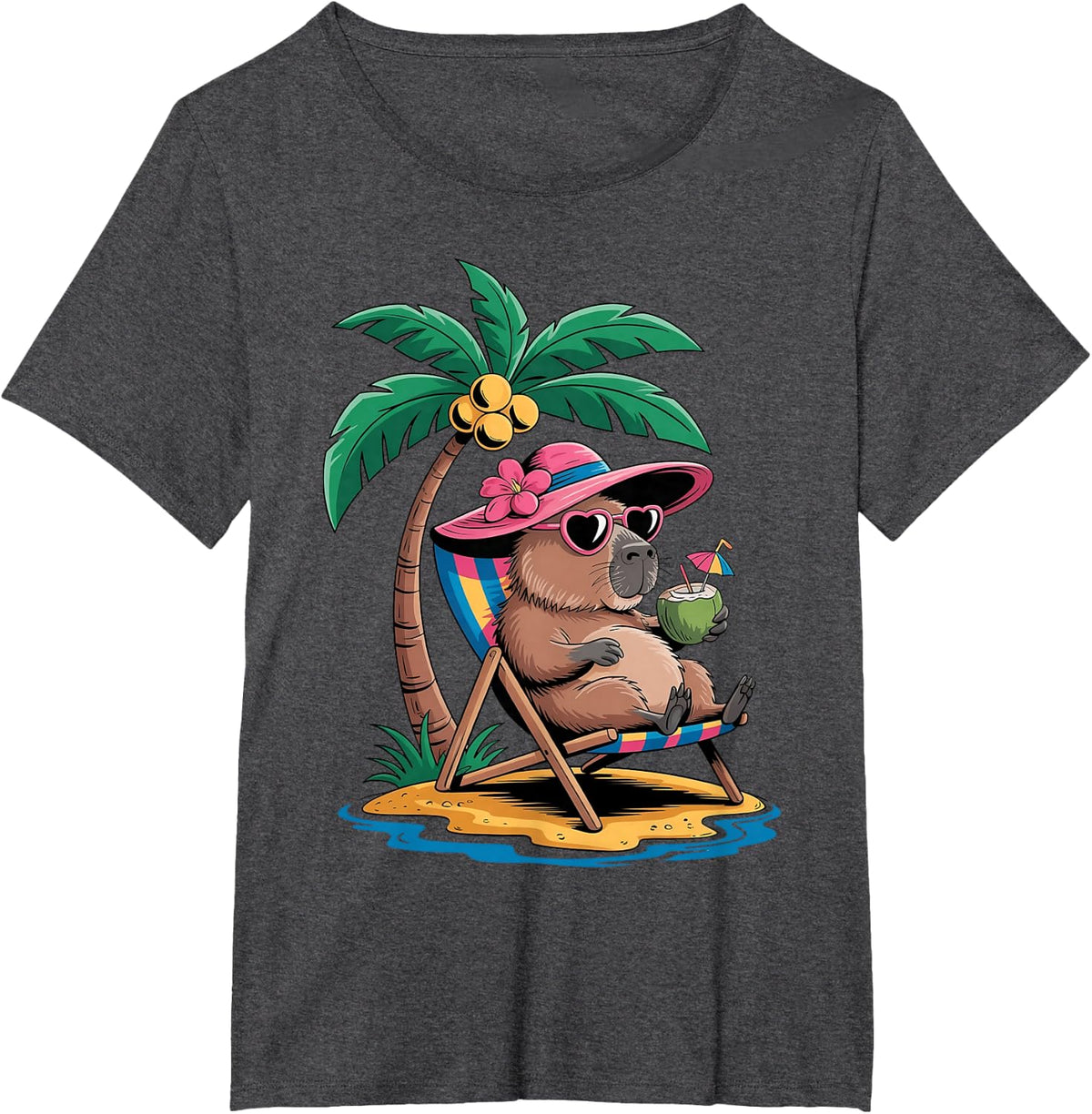 Capybara Summer Vacation Trip Vacay Tropical Beach Capy T-Shirt - Dark Heather Grey