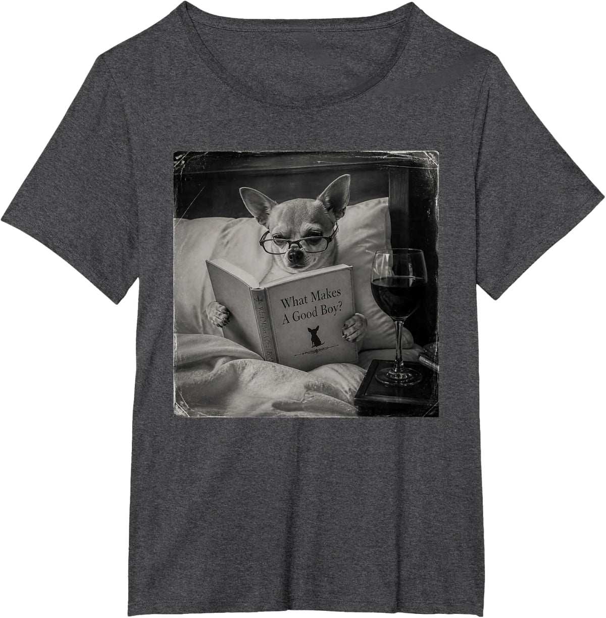 Funny Chihuahua Reading T-Shirt - Dark Heather Grey