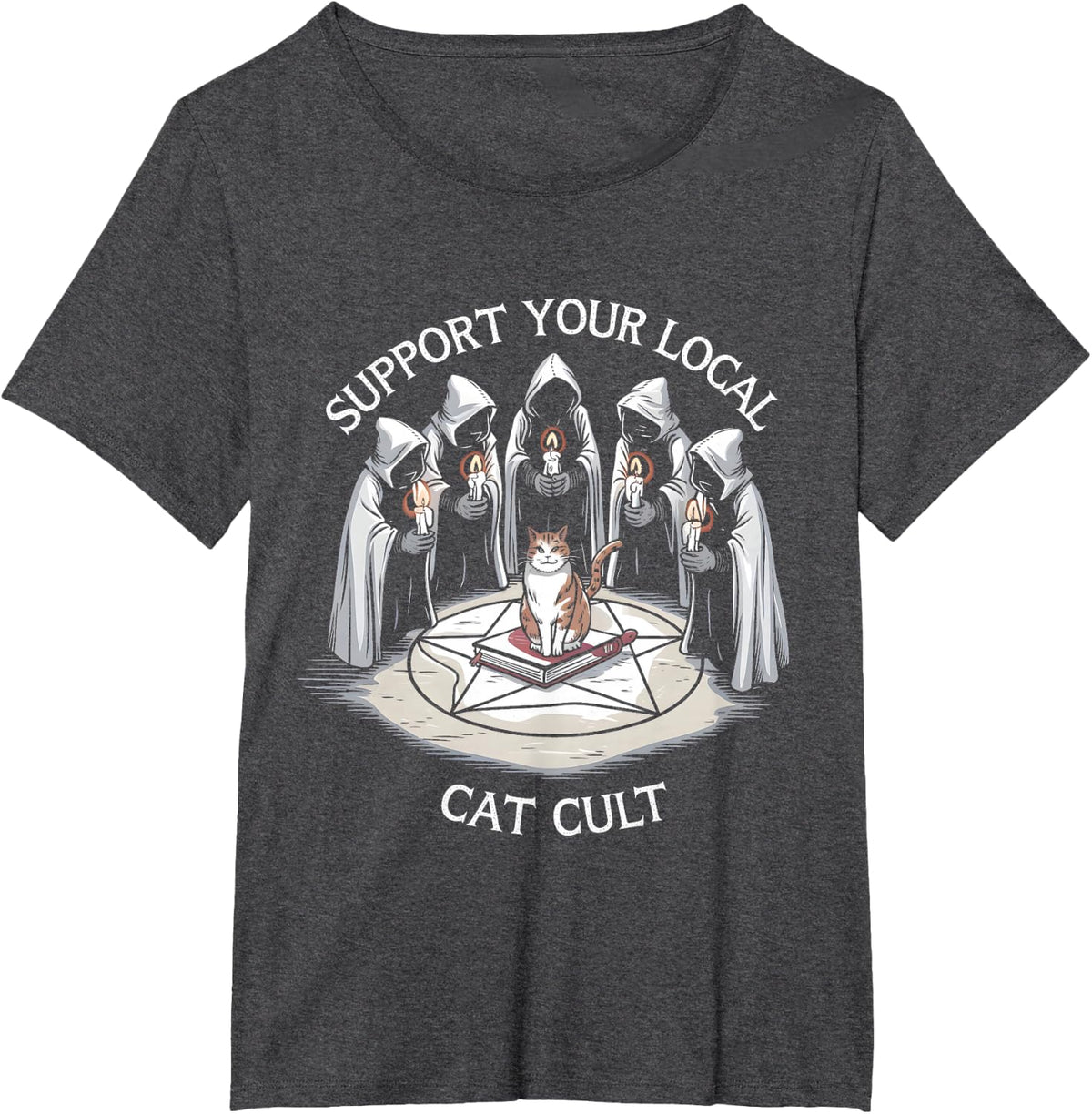 Support Your Local Cat Cult Funny Halloween Cat T-Shirt - Dark Heather Grey